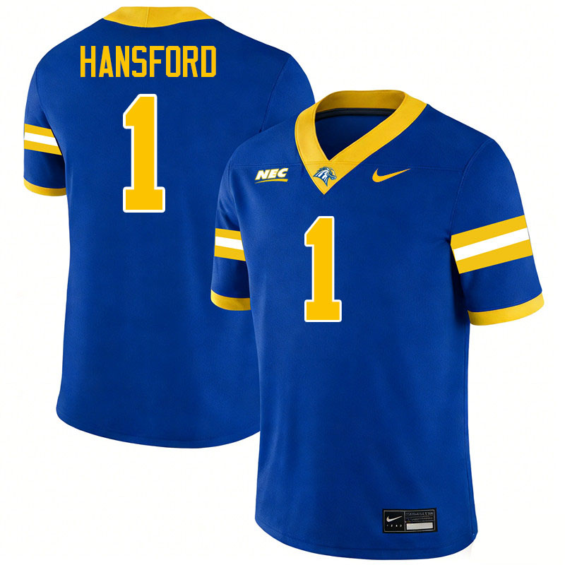 New Haven Chargers #1 Myles Hansford College Football Jerseys,Uniforms Stitched-Blue